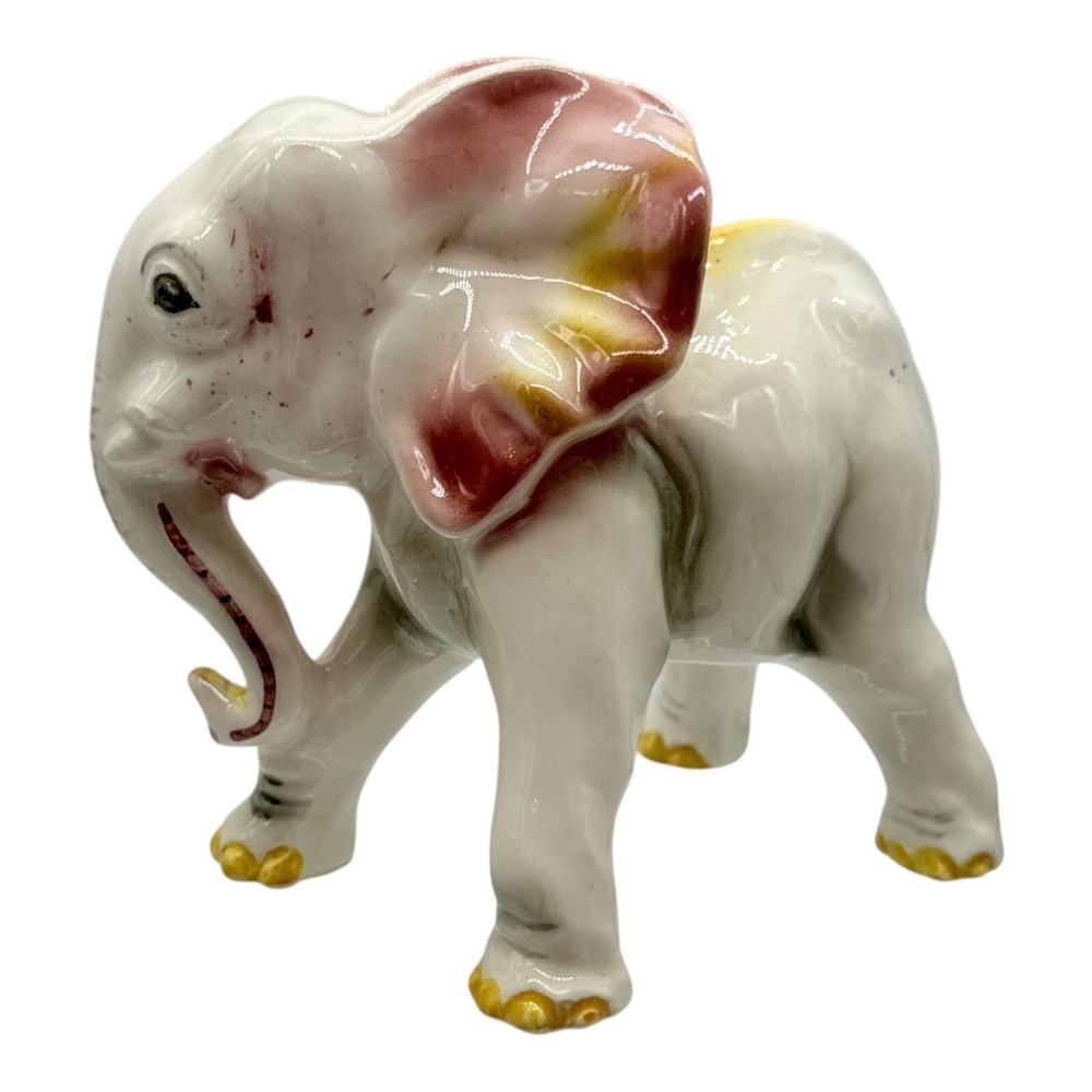 Unbranded Ceramic Elephant Figurine Pink White Animal Statue Decor Vintage